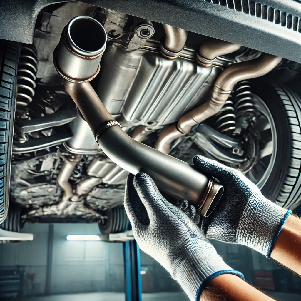 Checking for exhaust restrictions to improve engine performance Mechanic checking for exhaust restrictions and it effect throttle response